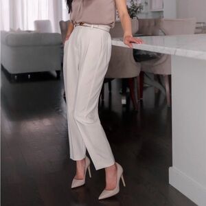 Express Cream Dress Pants Classic Straight-Leg High Rise Pleated Ankle